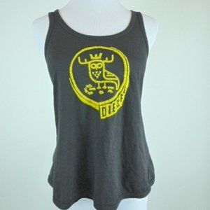DIESEL black cotton.gold embroidered tank top L